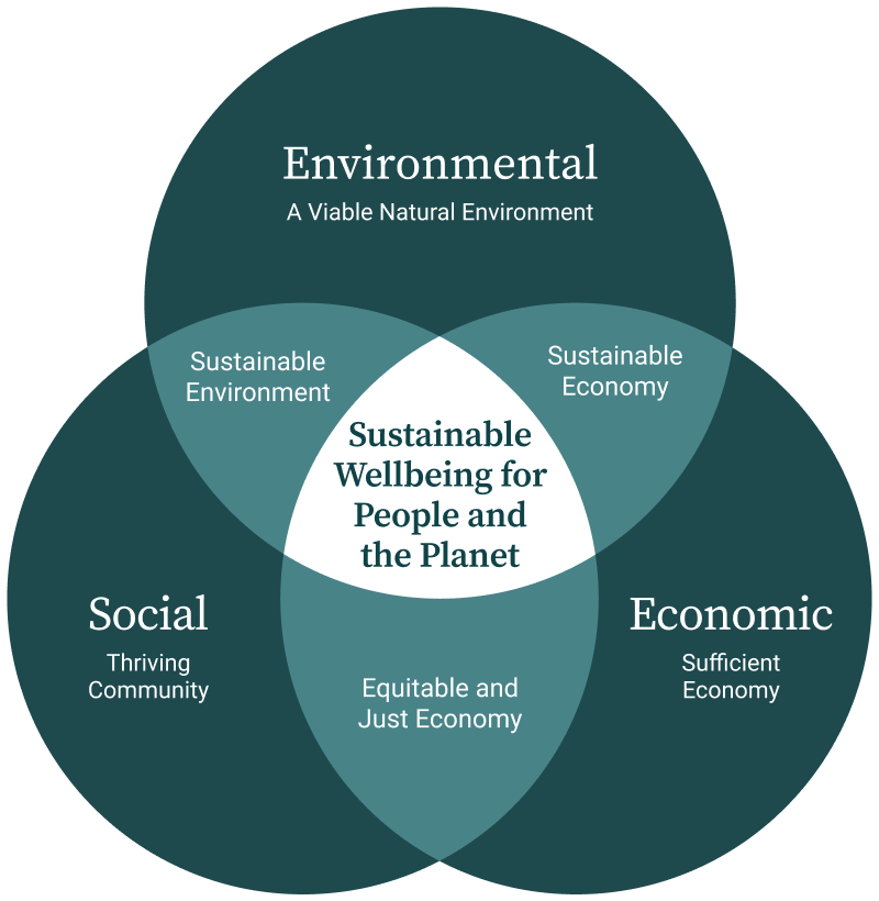 Venn diagram showing sustainable wellbeing for people and the planet